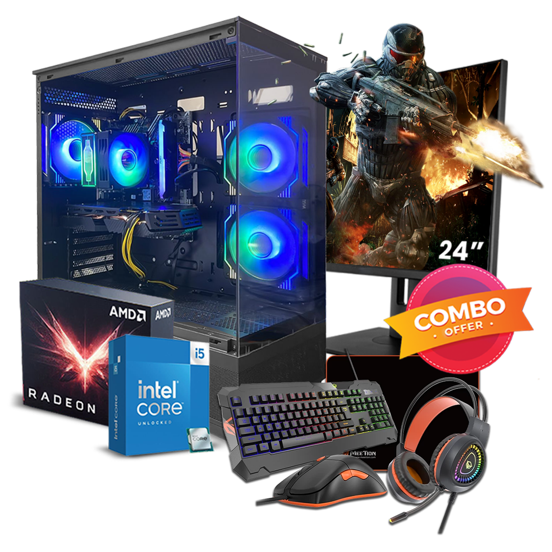 RIGS Combo package Gaming PC, 24-inch Gaming Monitor, Intel Core i5-10400F, RX580S Graphics, 8GB RAM, 256GB SSD + 1TB HDD, 120mm Air Cooler, Windows 11 Pro, RGB Black Case With Gaming Accessories RIGS Combo package Gaming PC, 24-inch Gaming Monitor, Intel Core i5-10400F, RX580S Graphics, 8GB RAM, 256GB SSD + 1TB HDD, 120mm Air Cooler, Windows 11 Pro, RGB Black Case With Gaming Accessories